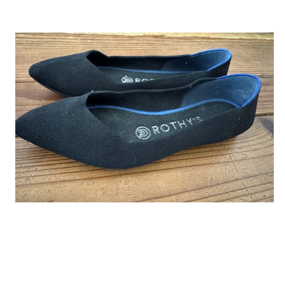 Rothy’s Black Pointed Toe Knit Flats Women’s Size 6 Washable Slip On Shoes